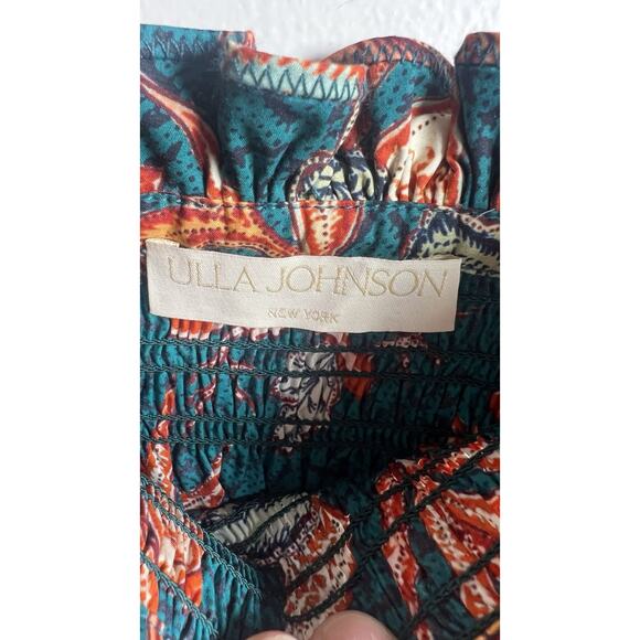 Ulla Johnson X Revolve Smocked Floral Teal Delphinium Lisbet MIDI Dress Size 4 - Picture 11 of 14